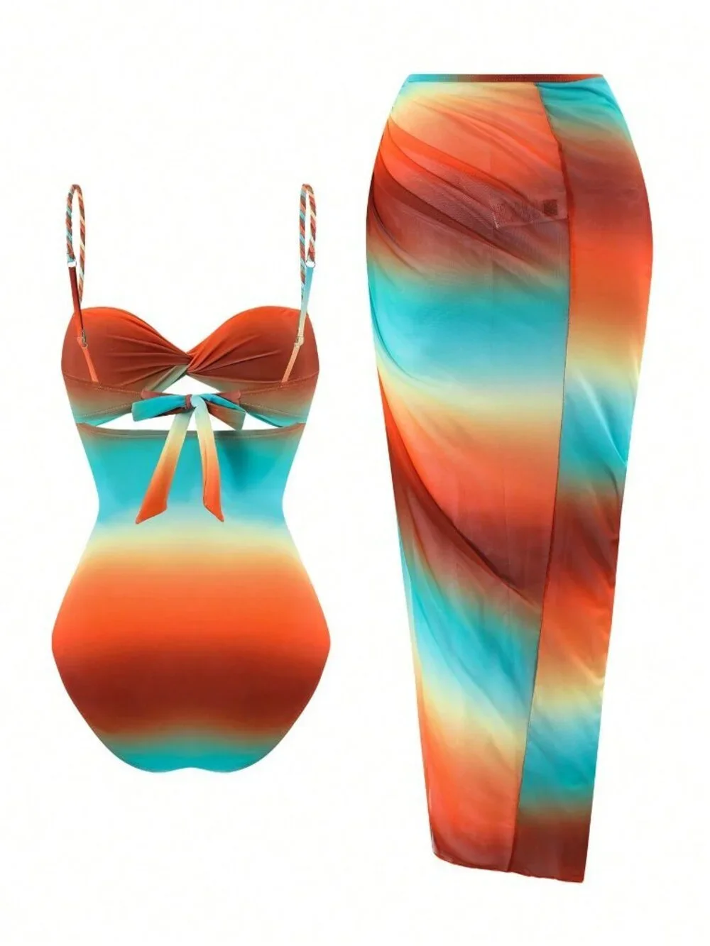 Multicolor Boho Women's Rope Strap one piece swimsuit with matching coverup